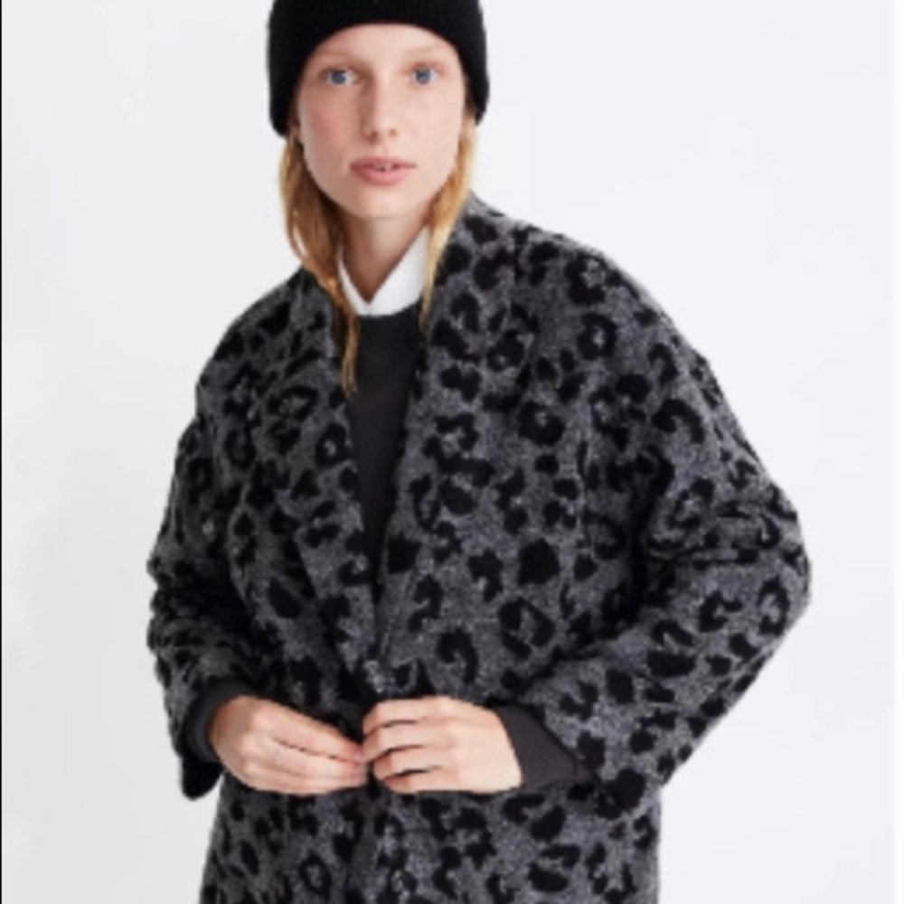 Texture & Thread Madewell Leopard Animal Print Grey Coat Jacket Size S